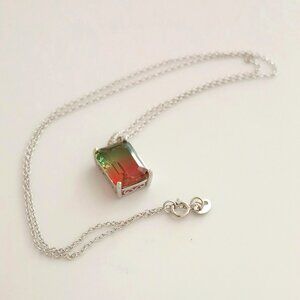 Emerald Cut 925 Multicolor Necklace 18" Sterling Silver Tiny Baguette Stones